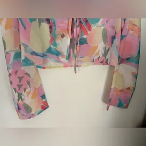 Princess Polly Sheer Floral Tie Front Crop Top Size 6 Pink thumbnail 11