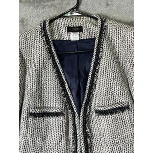 J. Crew Terrazo Tweed Jacket Navy White Linen Blend Chain Fringe Trim 12 Career thumbnail 2