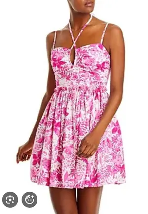 Aqua floral print halter mini dress  thumbnail 1