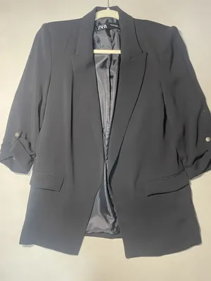 Zara black blazer witht 3/4 length‎ sleeves and silver button details thumbnail 1