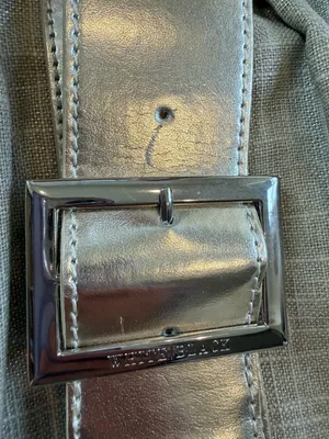 White House Black Market Beige Linen Shoulder Bag with Silver Trim thumbnail 9
