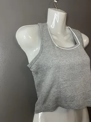 Bravo Tank Top Womens Medium Gray Ribbed Cropped 100% Cotton Shirt Casual thumbnail 2