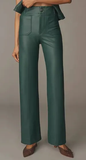 Maeve Anthro The Colette Full Length Faux Leather Pants Muted Aqua Teal Size 33 thumbnail 1