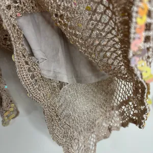 R & M Richards Y2K Beige Crochet Knit Fairycore Long Sleeve Top with Sequins Size L Festival thumbnail 9