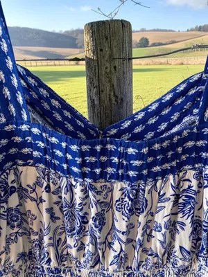 Knox Rose Blue White Toile Floral Sundress XL Like New Coastal thumbnail 5