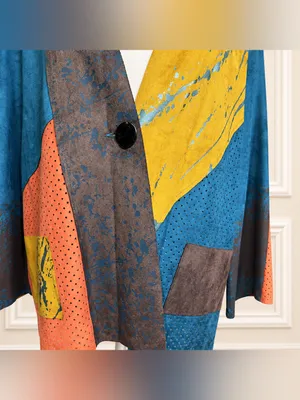 Vintage 90s Colorblock Faux Suede Wearable Art Blazer Jacket Blazer NWOT thumbnail 5