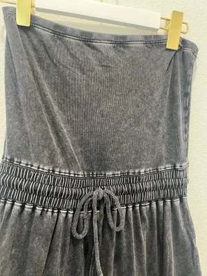 Strapless Black Acid Wash Wide-Leg Jumpsuit with Pockets by Double Zero Size M thumbnail 3