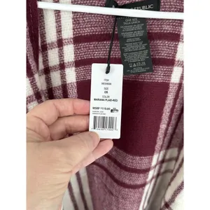 Banana Republic‎ Wrap Kimono Blanket Cashmere Blend Plaid Red Fringe Wine New thumbnail 6