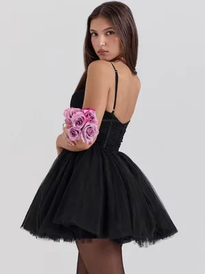 House of CB Princess Tulle Bow Sweetheart Black Mini Dress Size Small Tall thumbnail 5