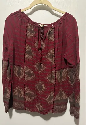 Lucky Brand Red and Brown Patterned Blouse thumbnail 1