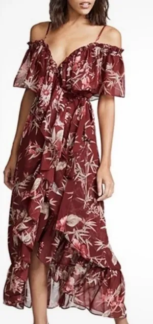 MISA Los Angeles Tayla dress ruffle neckline cascading wrap Medium thumbnail 1