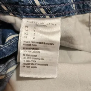 American Eagle Blue Striped Denim Belted Pleated Cotton Paperbag Shorts Size 4 thumbnail 7