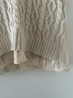 Zara Cream Cable Knit Sweater Vest Large Pearl Detail Preppy Quiet Luxury thumbnail 5