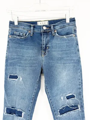 Free People About A Girl Distressed Patchwork Skinny Jeans‎ Women's 26 Blue Boho thumbnail 5