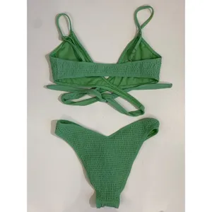 Hollister Sage Green Textured Triangle‎ Wrap Bikini Set S Top XS Cheeky Bottoms thumbnail 5