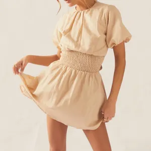 Peppermayo tan Lani Linen open back Mini Dress | babydoll size 2 thumbnail 3