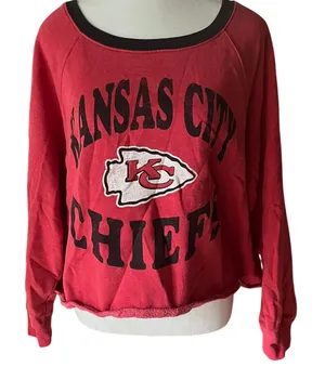 Kansas City Chiefs 47 Brand Cropped Sweatshirt‎ Red Black Sporty Womens L thumbnail 1