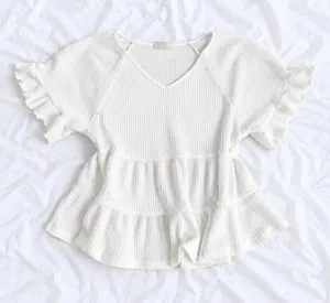 Altar’d State White Waffle Knit Peplum Top – Small thumbnail 1