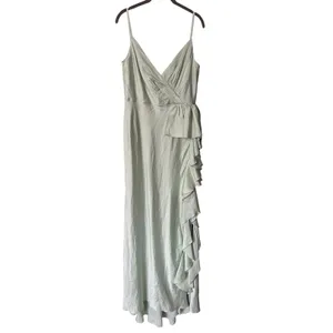 Mac‎ Duggal Pistachio Satin Ruffled Asymmetrical Gown Size 12 67815 NWT NEW Maxi thumbnail 3