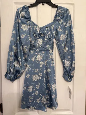 Blue Silk Floral Dress thumbnail 3