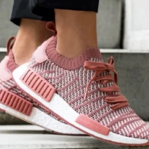 Adidas Boost NMD R1 PrimeKnite Sneakers Size 10 Womens White And Pale Pink thumbnail 1