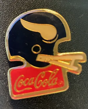 NFL Minnestoa Vikings Football Helmet Coca Cola Brooch‎ Pin 1985 Vintage thumbnail 1