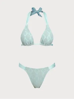 Samiol Grey Green Hollow Lace Flower Bikini Set thumbnail 2