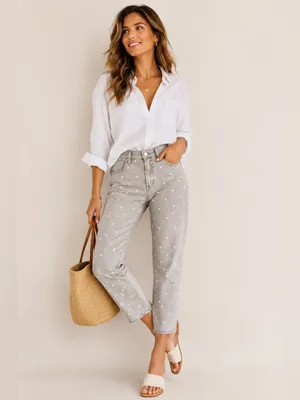 J.Crew Gray Polka Dot High Rise Cropped Straight Leg Jeans Size 29 thumbnail 3