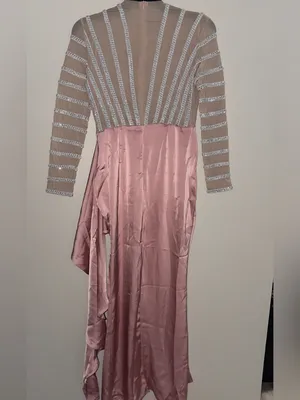 Pink Mesh Bodice Satin Skirt Evening Dress thumbnail 2