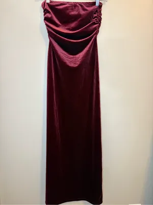 Wild Fable Burgundy Velvet Strapless Maxi Dress Slit XXS thumbnail 2