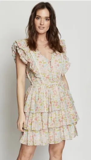 Anthropologie Love the Label Ines Ivory Tiered Ruffled Mini Dress thumbnail 1