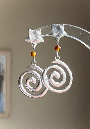 Handmade retro vintage boho funky grunge style stainless steel star & swirl dangle earrings☀️🌀 thumbnail 5