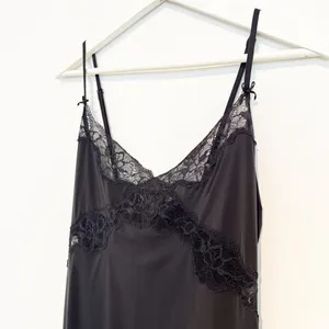 Victorias Secret Slip Dress Size M‎ Black Satin Lace Slit Mini Lingerie Coquette thumbnail 3
