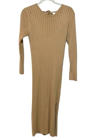 WAYF Dede x Emily Hollie Sweater Dress S BFFC Ribbed Knit Midi maternity tan thumbnail 5