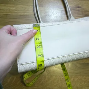 Light Gray Basket Weave Faux Leather Tote Purse Carry on Travel Everyday Basic thumbnail 5
