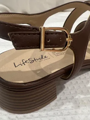 Life Stride Brown Leatherette Crisscross Block Heel Sandals thumbnail 2