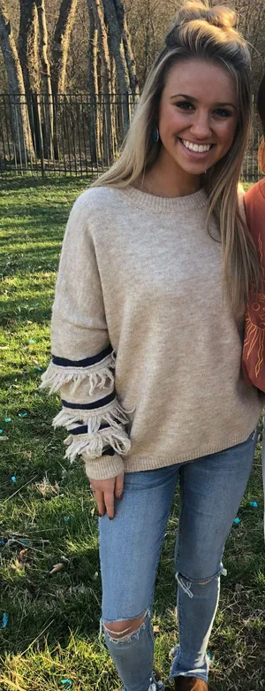 Tan Sweater With Ruffled Sleeves thumbnail 1