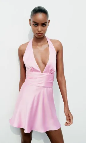 ZARA dress mini halter pink satin Bow 🍬 🎀 wedding party coctail bridal shower thumbnail 8