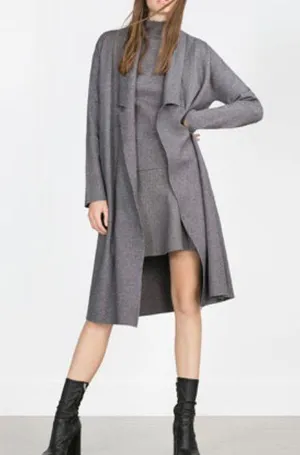 ZARA Long Knit Coat with Draped Neck thumbnail 7