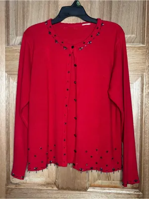 Red Embellished Women's Sweater Cardigan size M thumbnail 1