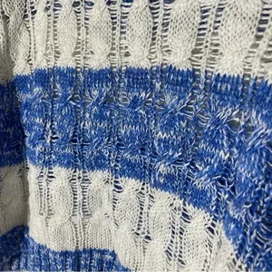 Abercrombie & Fitch Blue and White Stripe Cropped Knit Sweater Size Large thumbnail 3