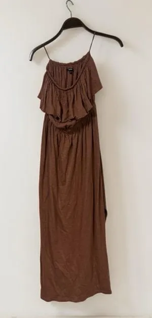 Express Chocolate-Brown Sleeveless Ruffle Maxi Dress thumbnail 1