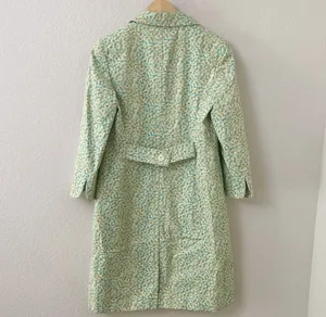 Vintage 90s Express Green Blue White Splatter Trench Coat Jacket Floral Spring thumbnail 3
