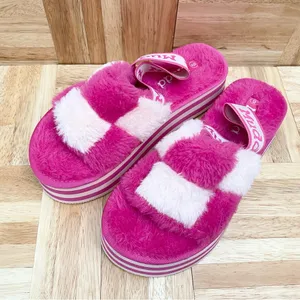 MUDD Stormy Fuchsia/White Fuzzy Elastic Slingback Slides Platform Slippers Sz 9 thumbnail 16