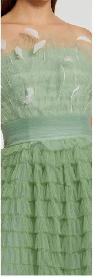 MAC DUGGAL 20530 Green Strapless Ruffle Gown with Feathers thumbnail 1