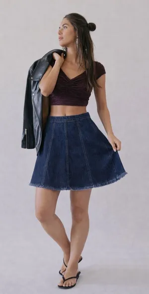 Alter’d State Denim Mini Skirt A-Line Frayed Hem Blue L NWOT thumbnail 1