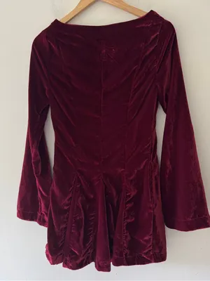 Free People Linney Velvet Minidress in Cabernet Burgundy‎ thumbnail 5