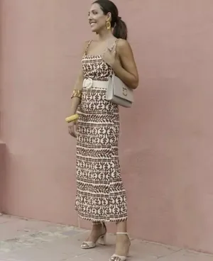ZARA Brown Printed Linen Blend Dress thumbnail 4
