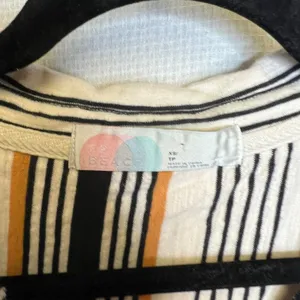 Free People Beach Womens XS Striped V-Neck Collared Tunic Top Black Yellow White thumbnail 4