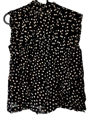 GANNI 2025 Polka Dot Print Mock Neck Smocked Ruffle Pleated Flowy blouse top XS thumbnail 6